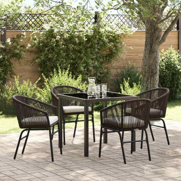 vidaXL Tuin eettafelset 5 pcs Bruin Gepoedercoat staal, Verzenden, Nieuw, Rotan, 5 zitplaatsen