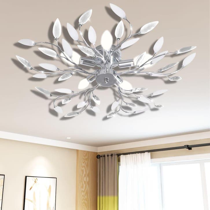 vidaXL Plafondlamp met kristallen bladeren van acryl 5xE14, Huis en Inrichting, Lampen | Plafondlampen, Nieuw, Verzenden