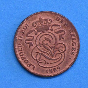 België. Leopold II. 2 Cent 1869 Moeilijkste 2 Cent Leop.II