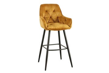 Design barkruk MILANO mosterdgeel fluwelen barstoel met, Ophalen of Verzenden, Nieuw