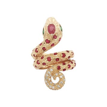 Gouden ring met smaragd, robijn en diamant 14 kt, Sieraden, Tassen en Uiterlijk, Ringen, Ophalen of Verzenden, Nieuw