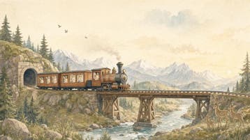 Stoomtrein behang kinderkamer – bergen fotobehang, Verzenden, Fotobehang