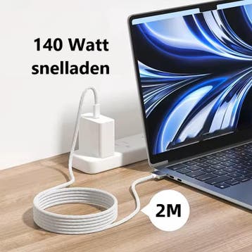 USB-C naar MagSafe 3 Oplaadkabel – 2m – 140W Snelladen – Wit, Computers en Software, Ophalen of Verzenden, Nieuw