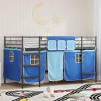 vidaXL Loftbedframe voor Kinderen met Gordijnen Zwart en, Verzenden, Nieuw, Zwart, Metaal