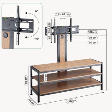 TV-beugel Stockholm met TV meubel 120x40x90/99/108 cm zwart, Verzenden, Nieuw