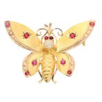 Broche - 18 karaat Geel goud - Parel - Vlinder, Antiek 1900