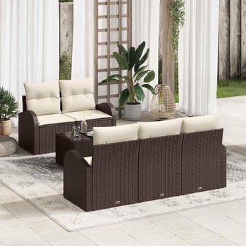 vidaXL Tuin Sofa Set 6 st Bruin poly rattan, Tuin en Terras, Verzenden, Nieuw, 6 zitplaatsen