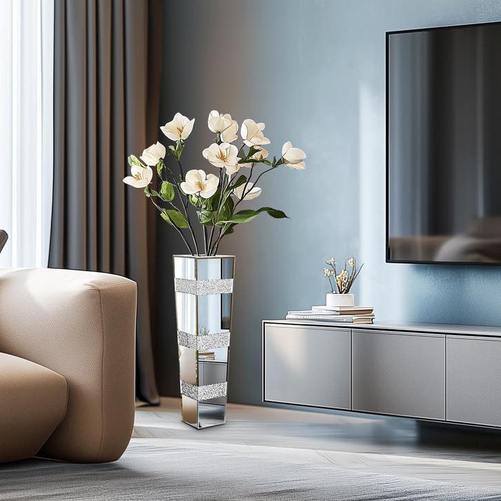 Hoge Spiegelvaas met Verpletterde Diamanten Kristal Design, Huis en Inrichting, Woonaccessoires | Vazen, Nieuw, Verzenden