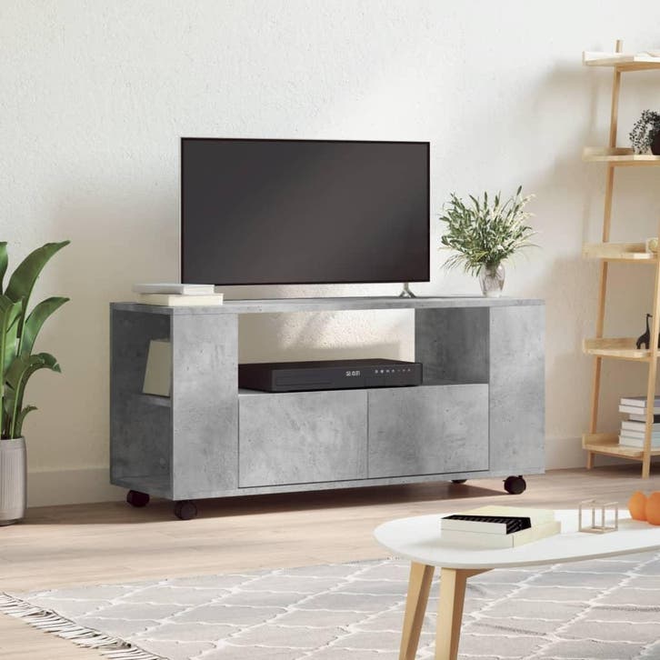 vidaXL Tv-meubel 102x34,5x43 cm bewerkt hout betongrijs, Huis en Inrichting, Kasten | Televisiemeubels, 25 tot 50 cm, Nieuw, Overige houtsoorten
