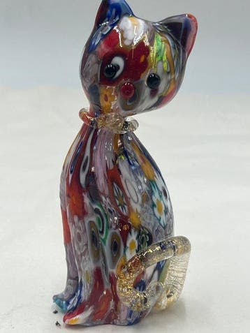 Beeldje - Campanella Livio gatto in murrine foglia oro 24 kt