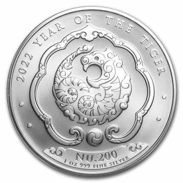 Bhutan Lunar Tiger 1 oz 2022 (50.000 oplage), Postzegels en Munten, Verzenden, Losse munt, Zilver