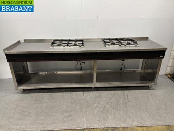 RVS Atag Werktafel met 2 x 4 pits Fornuis 269 cm GAS Horeca, Ophalen of Verzenden, Gebruikt