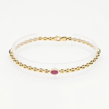 Armband - 14 karaat Geel goud - Saffier-Robijn-Smaragd, Nieuw