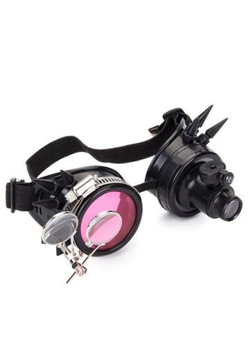 KIMU® Goggles Steampunk Bril Spikes Vergrootglas Led Lampje, Ophalen of Verzenden, Nieuw, Carnaval