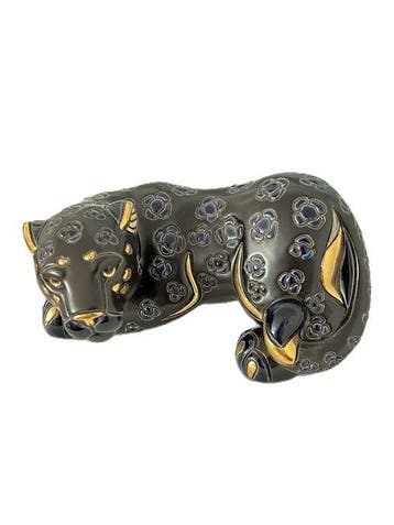 Jorge de Rosa - sculptuur, Panthère Noire - 10 cm - Keramiek