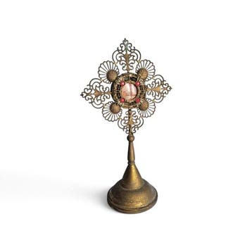 Reliekhouder - Messing, Glas, Textiel - 1850-1900 - Heilige
