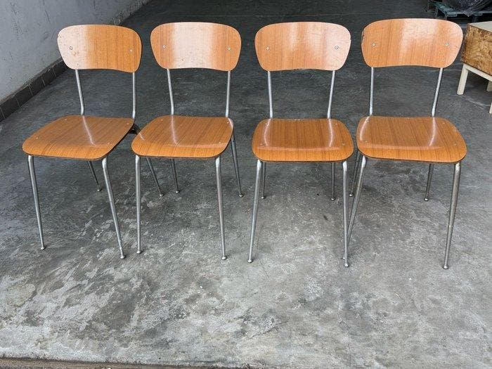 Stoel - Hout, Metaal - Set van vier vintage stoelen met, Antiek en Kunst, Kunst | Designobjecten