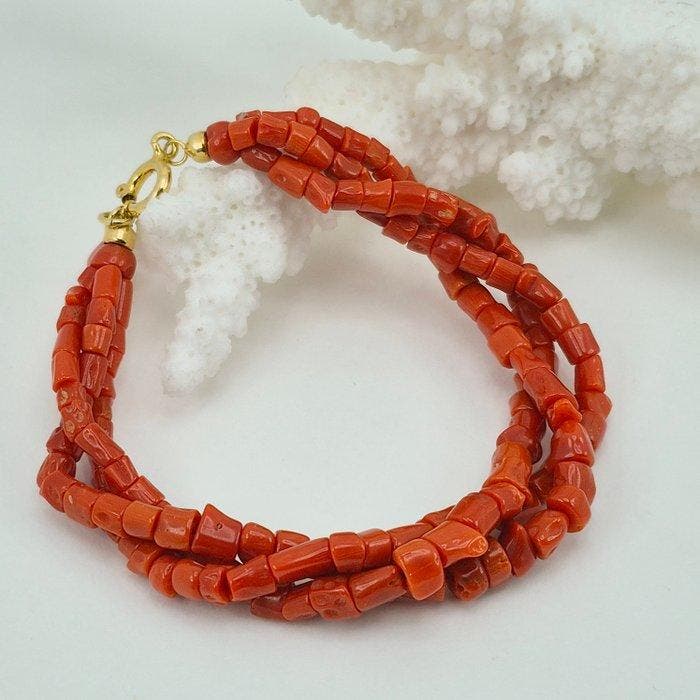 Koraal - Zilver, Verguld - Armband - CORALLO MEDITERRANEO, Antiek en Kunst, Curiosa en Brocante