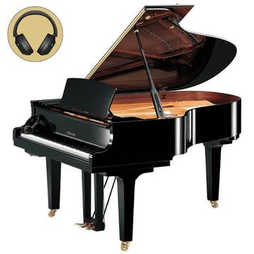 Yamaha C1X SH3 PE messing silent vleugel (zwart hoogglans), Nieuw, Zwart, Vleugel