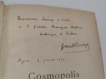 Signé ; Paul Bourget - Cosmopolis [envoi autographe signé de