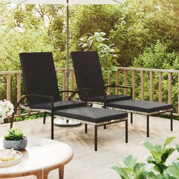 vidaXL Ligbedden 2 st met voetensteun polyetheen rattan, Verzenden, Nieuw