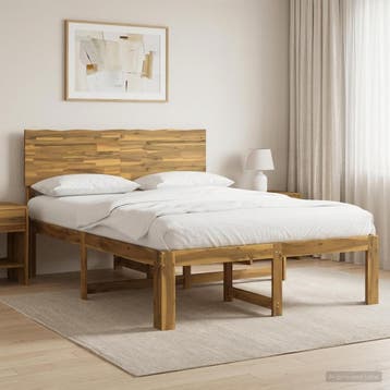 vidaXL Tweepersoonsbed met hoofdeinde ROSTOCK Wit 150 x 200, Verzenden, Wit, Hout, Nieuw