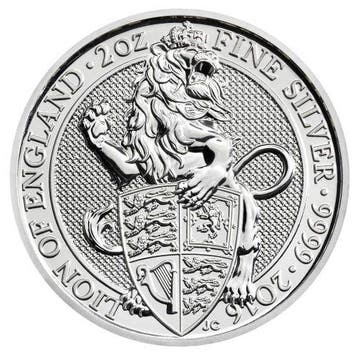 Queens Beast Lion of England 2 oz 2016, Postzegels en Munten, Verzenden, Overige landen, Losse munt, Zilver