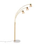 Booglamp brons met marmer en amber glas 3-lichts - Nina, Verzenden, Nieuw, Glas, Art Deco