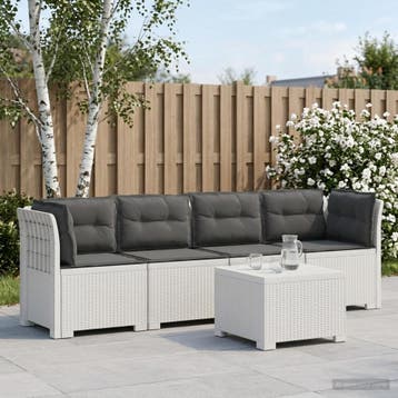 vidaXL 4-Persoons Tuin Sofa met Kussens Rieten Look PP Wit, Verzenden, Nieuw