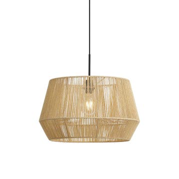 Hanglamp zwart met beige papieren touw kap 50/50/30 - Combi, Verzenden, Nieuw, Japandi