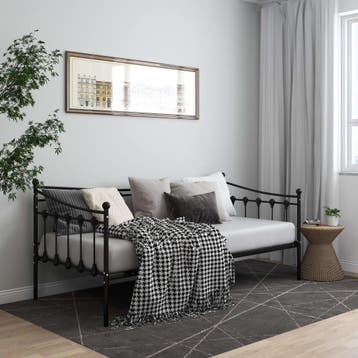 vidaXL Slaapbank metaal zwart 90x200 cm, 90 cm, Eenpersoons, Verzenden, Zwart
