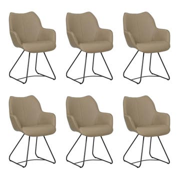 Set van 6 Leren eetkamerstoelen Magic - Toledo Mocca, Huis en Inrichting, Stoelen, Ophalen of Verzenden, Nieuw, Leer