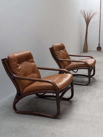 IKEA - Fauteuil - Baden - Rattan, Bamboe, Leder, Canvas -