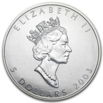Canadian Maple Leaf 1 oz 2003 (684.750 oplage), Verzenden, Noord-Amerika, Losse munt, Zilver