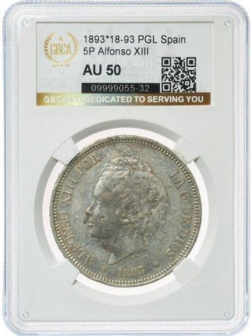 Spanje. Alfonso XIII. 5 Pesetas 1893 - AU50