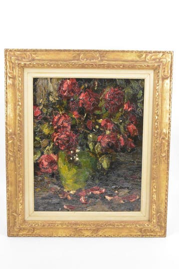 Klassiek Bloemstilleven Rozen Hermann Courtens (1884-1956), Bloemen, Doek, Impressionistisch, Ophalen of Verzenden