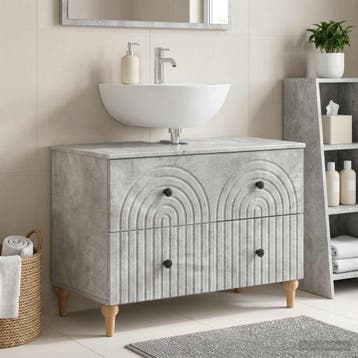 vidaXL Badkamer wastafelkast ALKMAAR Betongrijs 82 x 41 x 59, Huis en Inrichting, Badkamer | Badkamermeubels, Verzenden, Nieuw