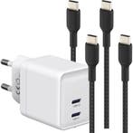 Snellader met 2x USB-C Poorten + 2x Stevige USB C Kabel 1, Telecommunicatie, Ophalen of Verzenden, Nieuw