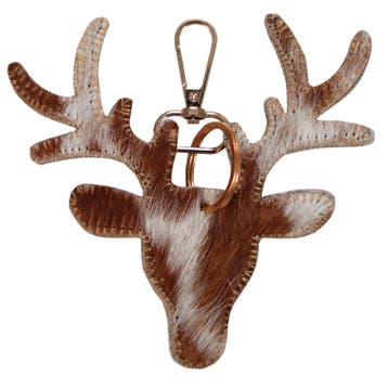 sleutelhanger koehuid hert bruin/wit medium 11cm goud, Verzenden, Nieuw