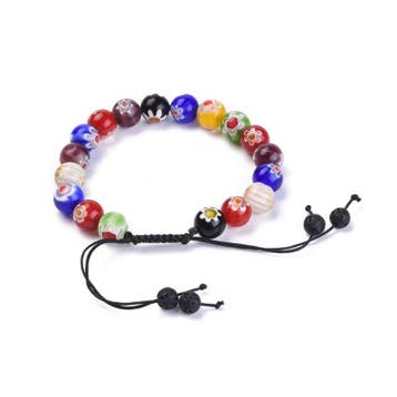 Verstelbare armband met lava stenen en Millefiori kralen, Ophalen of Verzenden, Nieuw, Kraal
