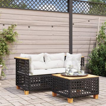 vidaXL Tuinhoekbanken met kussens 2 st poly rattan zwart, Verzenden, Nieuw