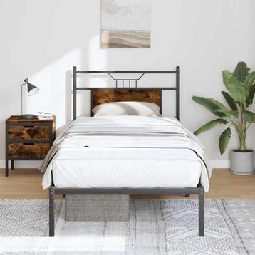 vidaXL Bedframe zonder matras hout gerookt eikenkleurig, 90 cm, Eenpersoons, Bruin, Verzenden