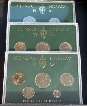 Noorwegen. Year Mint Set 3x 1981, 1984, 1987 / Den Kongelige, Gestempeld