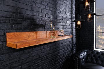 Massieve wandplank MAKASSAR 110 cm bruin sheeshamhout en, Ophalen of Verzenden, Nieuw