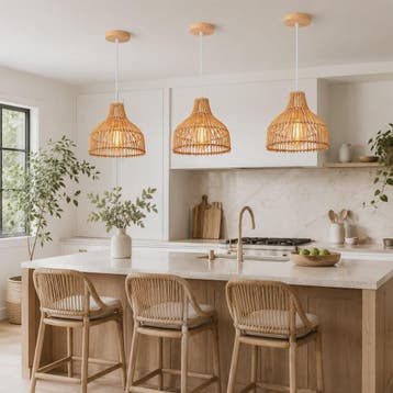 Rieten Hanglamp 24cm - Boho Stijl Plafondlamp voor Keuken, W, Verzenden, Nieuw