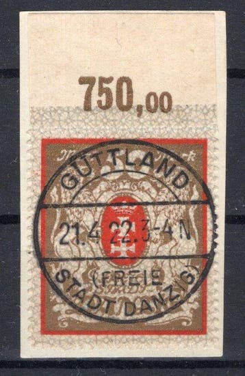 Danzig 1922 - Groot staatswapen droomstuk van de bovenzijde, Gestempeld