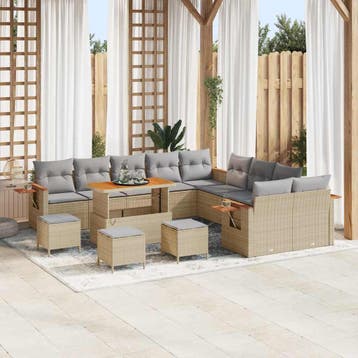 vidaXL Tuinbankenset 18 st 11-zits Beige en Licht Grijs poly, Verzenden, Nieuw, 8 zitplaatsen