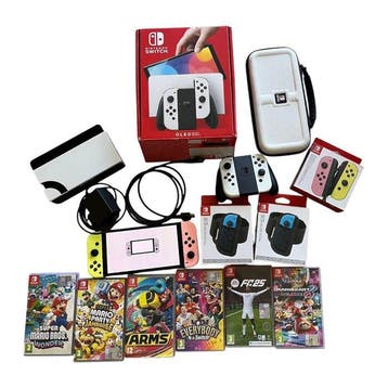 Nintendo - Nintendo Switch OLED Bianca + 6 Giochi + Joy-Con, Nieuw