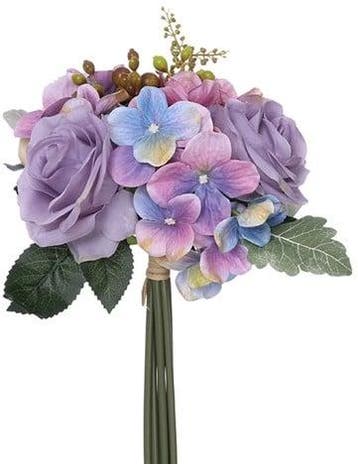 Budget boeket handgebonden zijden 28cm roos, hortensia,, Ophalen of Verzenden, Nieuw