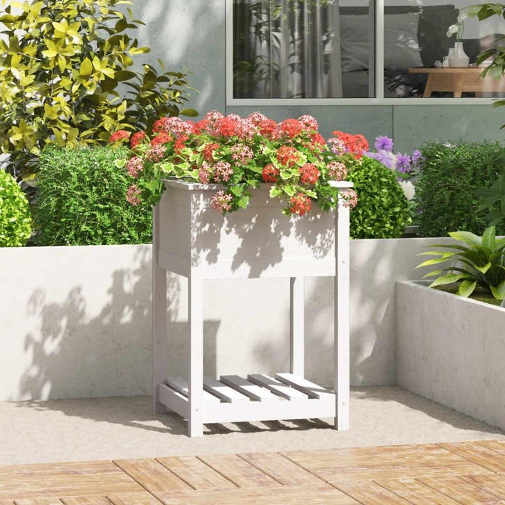 vidaXL Plantenbak met schap 54x54x81 cm massief grenenhout, Tuin en Terras, Bloembakken en Plantenbakken, Minder dan 60 cm, Nieuw